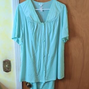 Vanity Fair Light Seafoam Green Pajama Two Piece Set 2X Vintage
